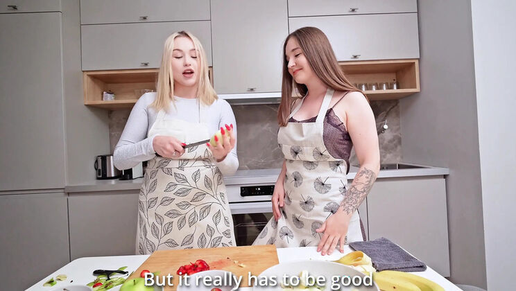 Russian Teens Cooking Kissing Then Double Fucked Hard in Ass and Pussy