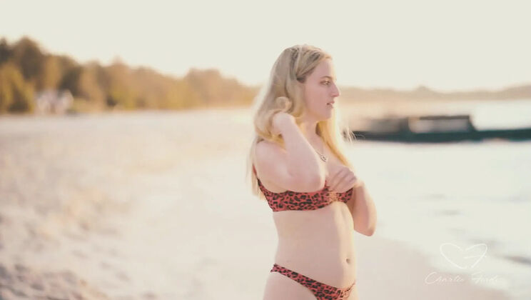 Lesbian MILF Charlie Forde helps petite brunette Olive Gee on beach - Fingering & Cunnilingus in Bikini