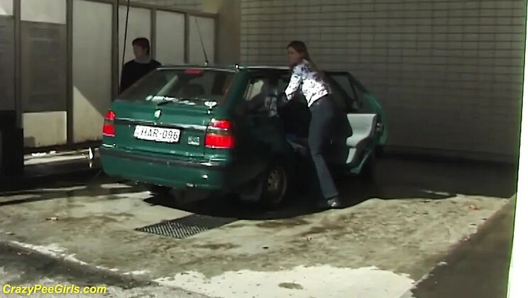 Amateur German Chick Outdoor Pee at Carwash - Public Nudity & Golden Shower Fetish