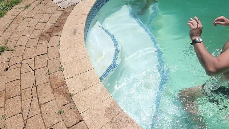 Amateur MILF Pool Masturbation - Fingering & Dildo Fucking Outdoor Orgasm