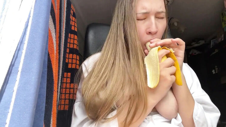 Stacy_via Hot Wife Teases Lover with Banana Blowjob - Amateur Solo HD Video
