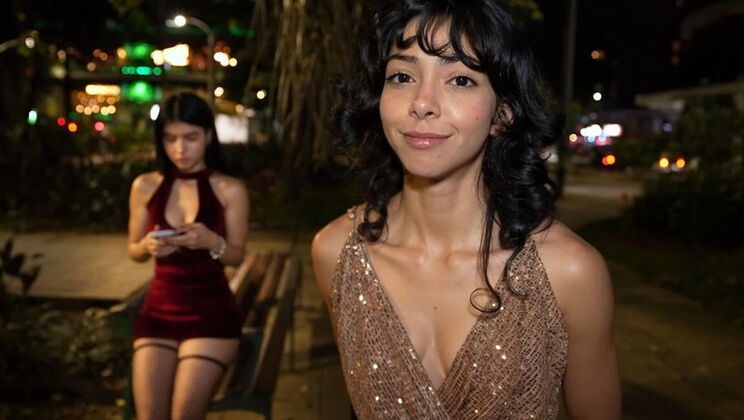 Cindy Luna's Park Threesome: Rough Anal & Blowjob